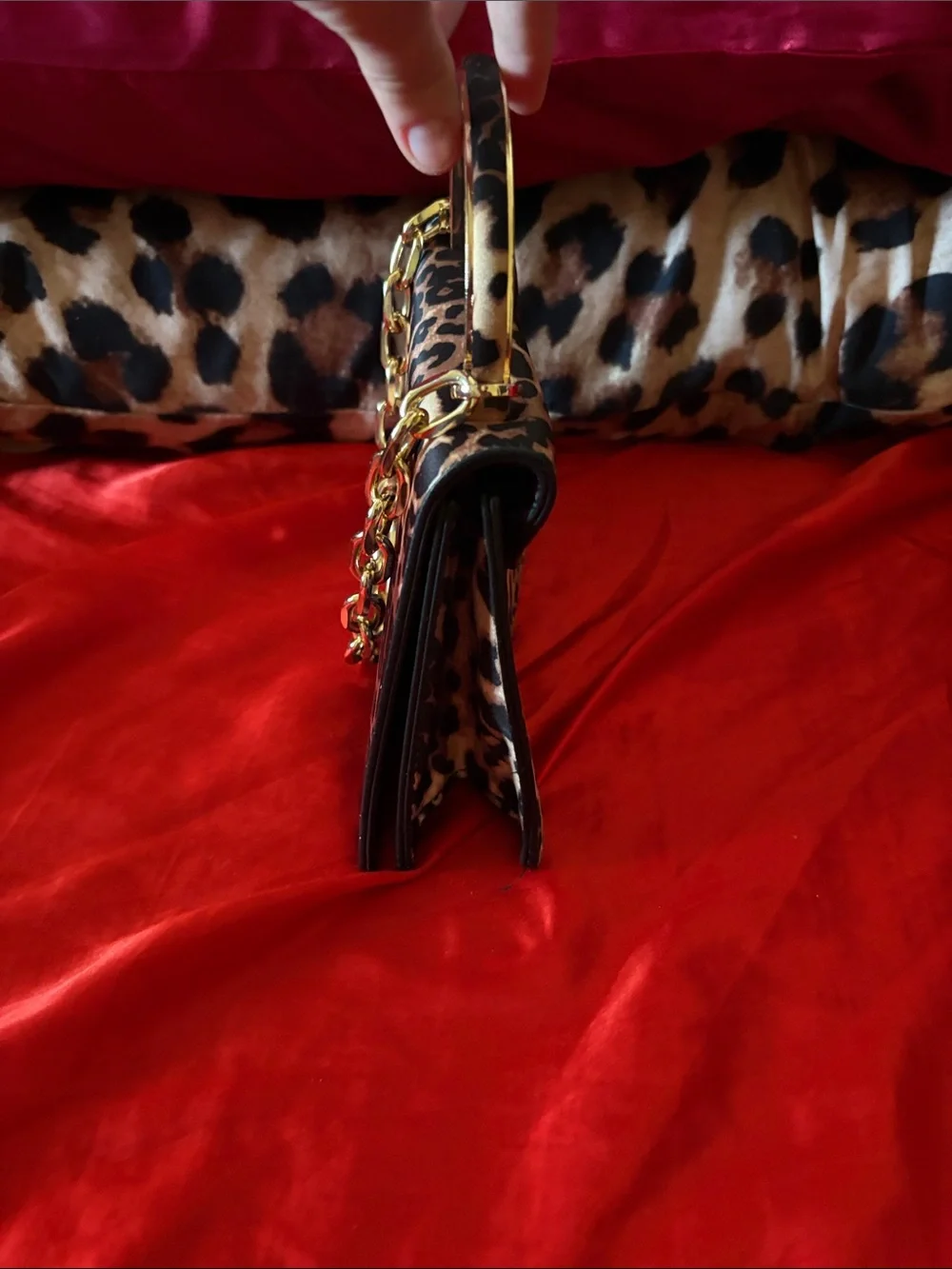 Leopard Print Top-Handle Women’s Crossbody Bag with Gold Chain